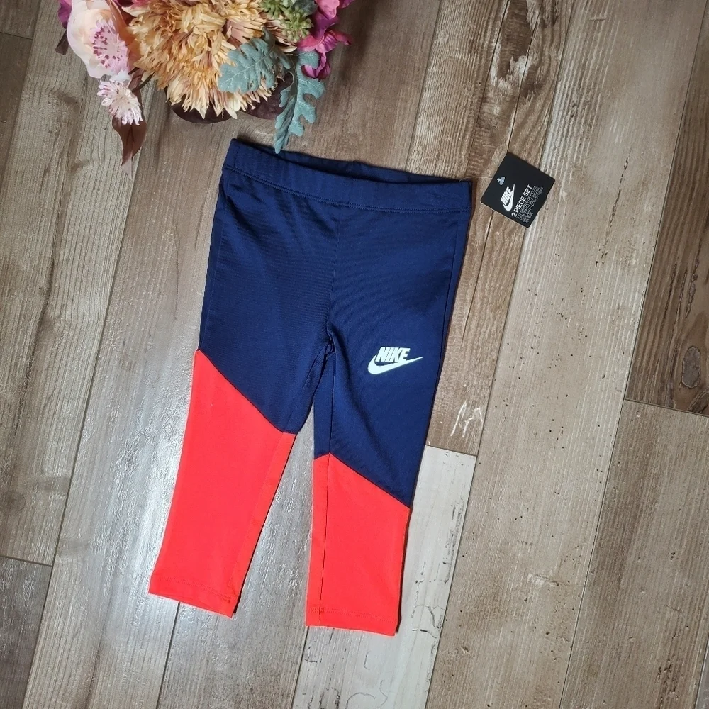 NWT Nike Navy Blue and Neon Orange Size 2T (1-2 Yrs) Toddler Girl Leggings